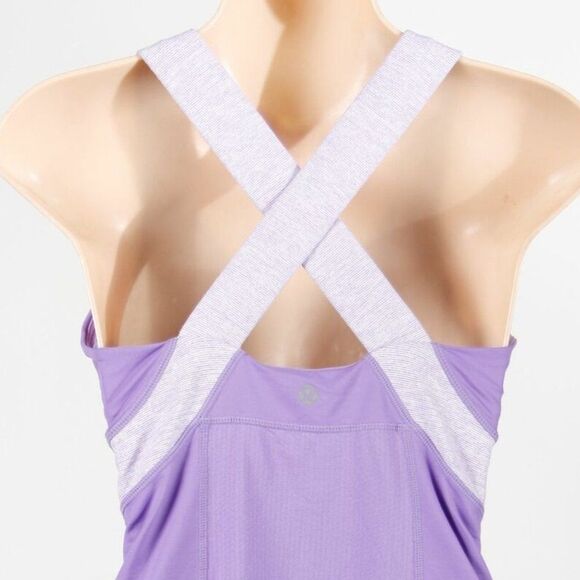 Lululemon Womens Tank Top Purple Gray Sleeveless Scoop Neck Cross Back Straps 6 - Picture 2 of 4